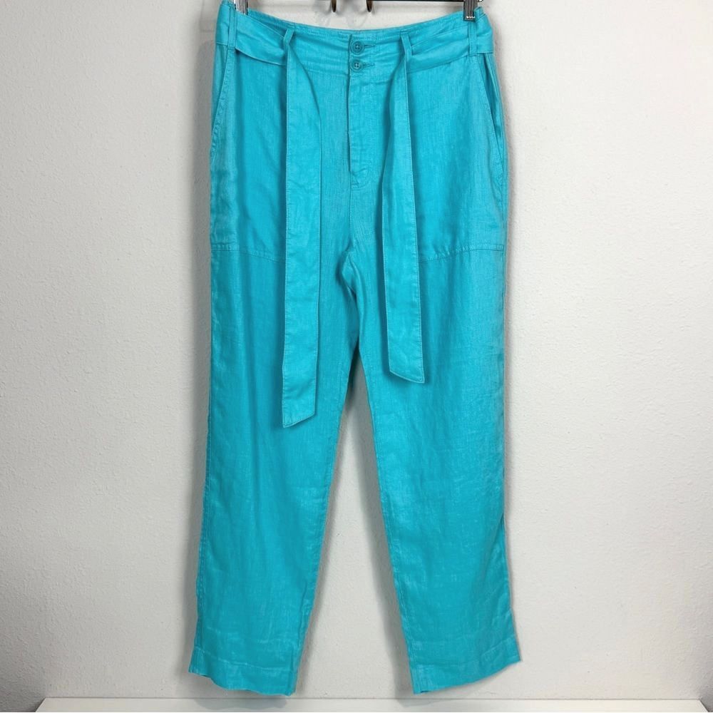 Lauren Ralph Lauren Turquoise Linen Belted Cropped Pants 2